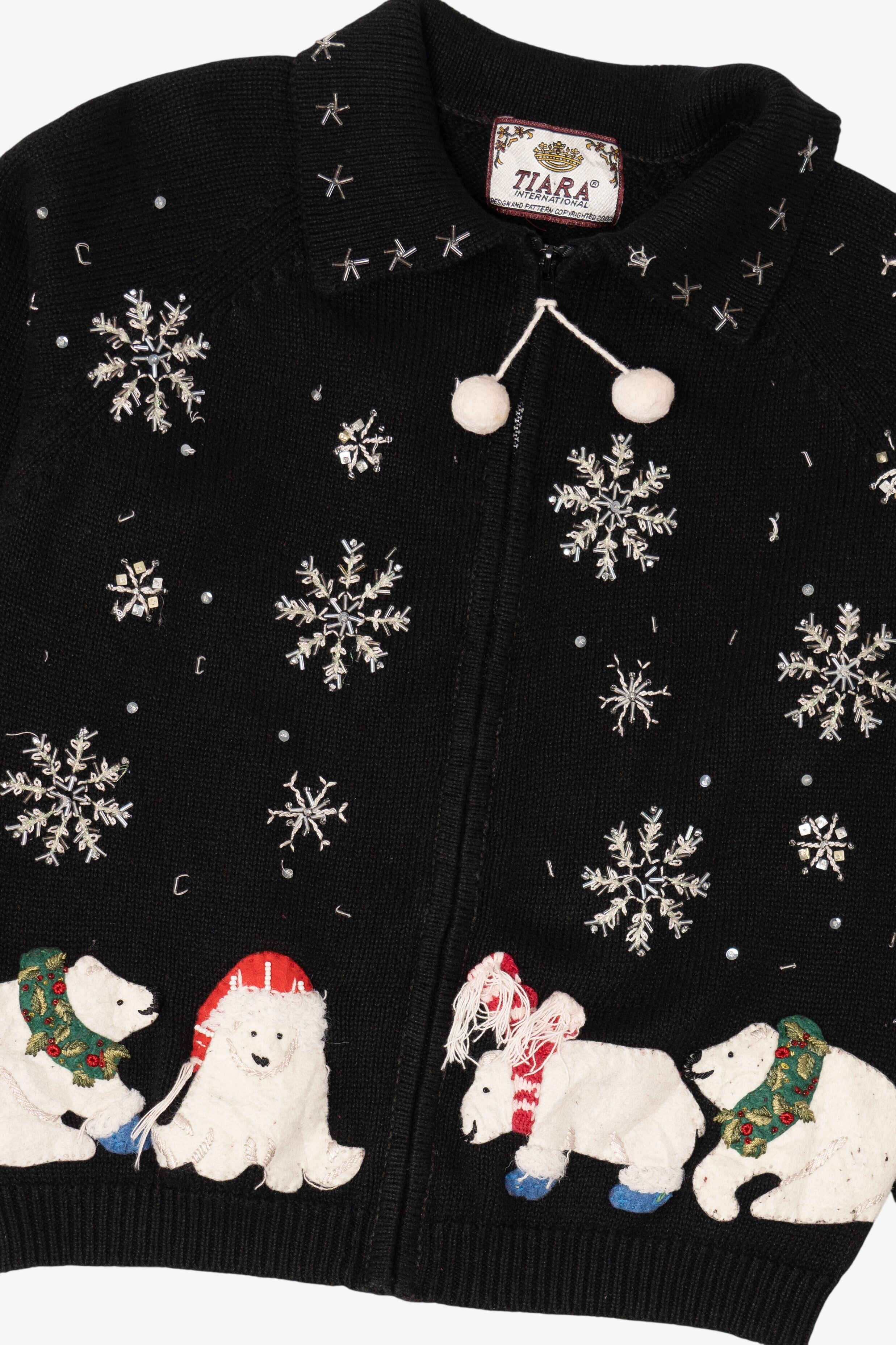 Vintage Black Tiara Polar Bears Ugly Christmas Cardigan (2000s)
