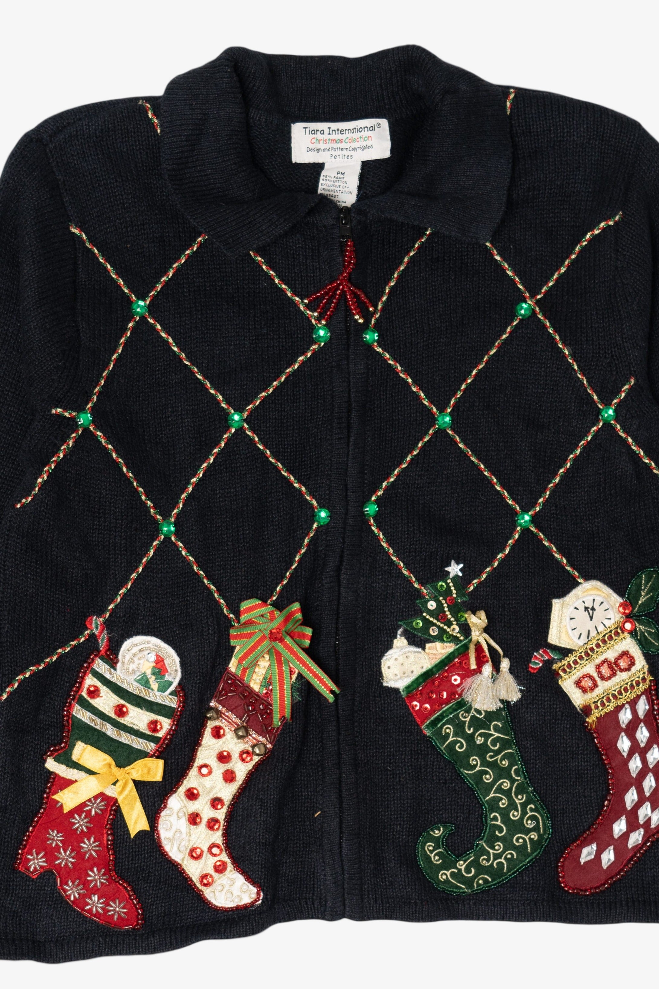 Vintage Black Tiara Stockings Ugly Christmas Cardigan (2000s)