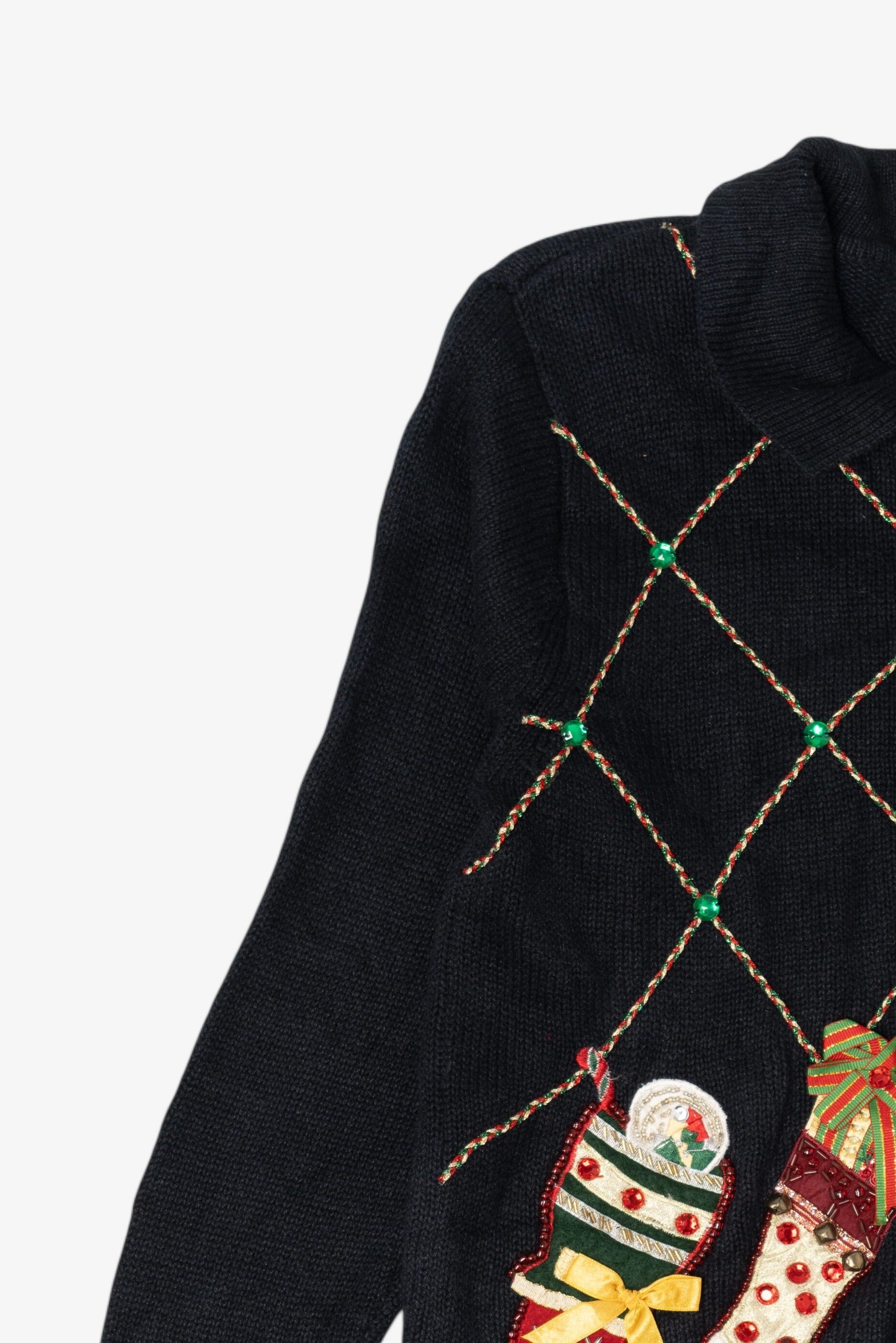 Vintage Black Tiara Stockings Ugly Christmas Cardigan (2000s)