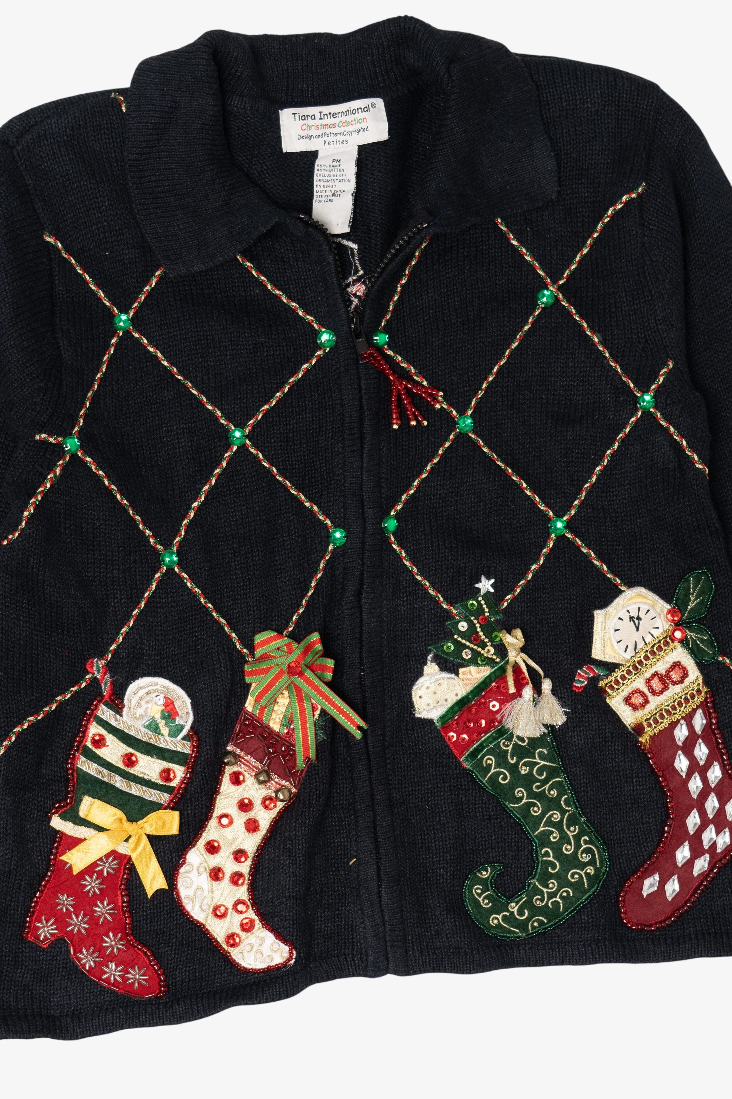 Vintage Black Tiara Stockings Ugly Christmas Cardigan (2000s)
