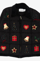 Vintage Hand Knit Black Croft & Barrow Ugly Christmas Cardigan (1990s)