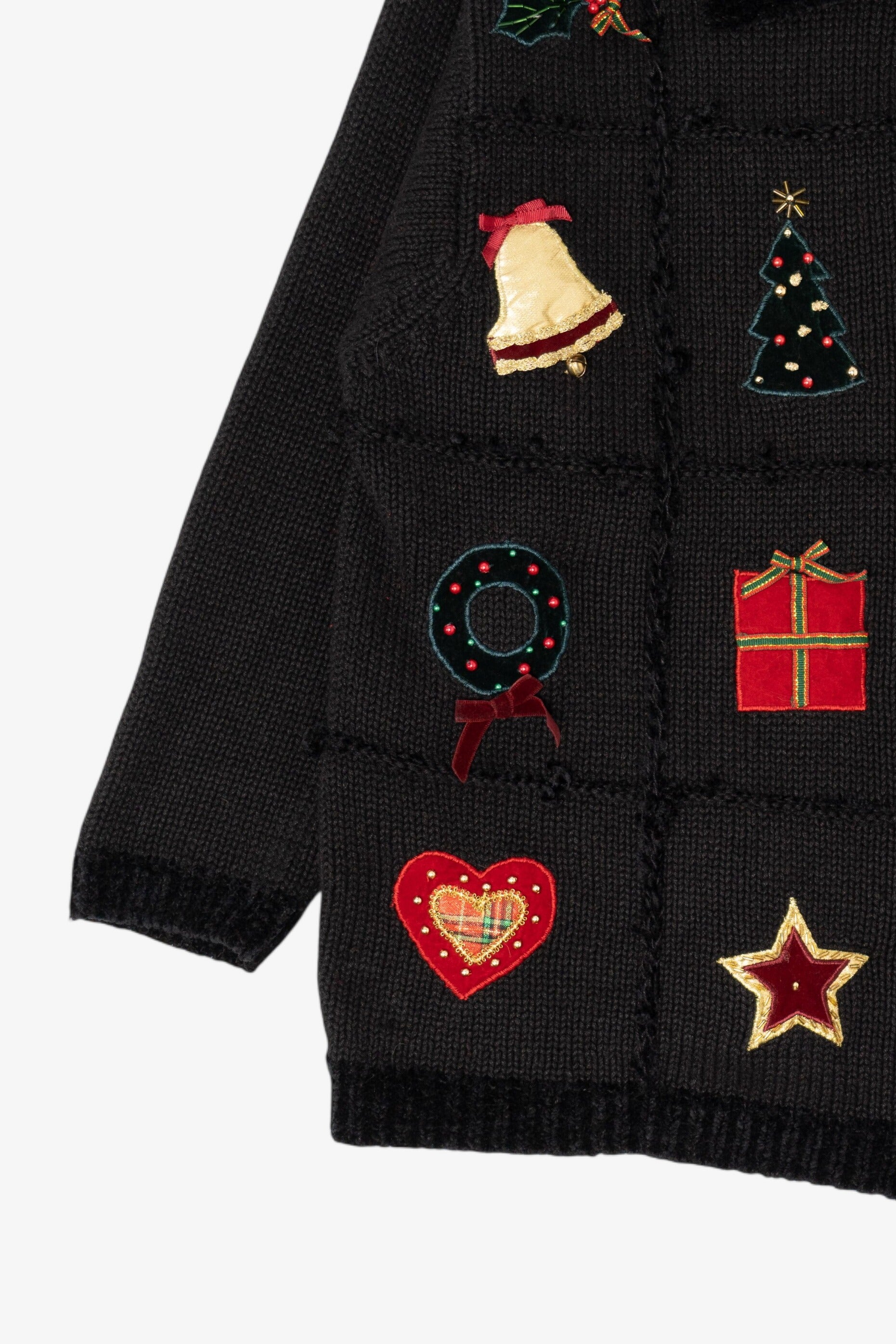 Vintage Hand Knit Black Croft & Barrow Ugly Christmas Cardigan (1990s)