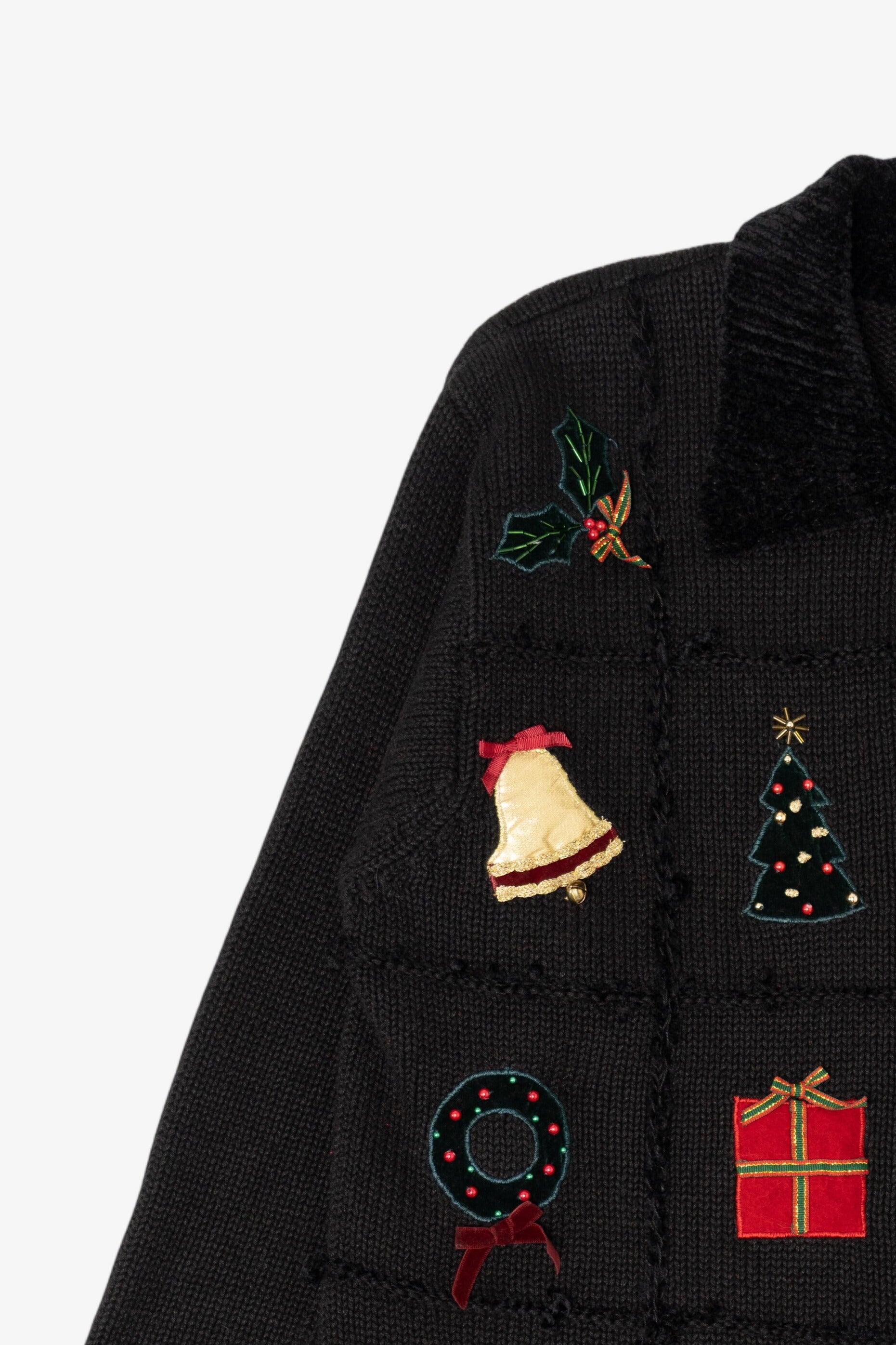 Vintage Hand Knit Black Croft & Barrow Ugly Christmas Cardigan (1990s)