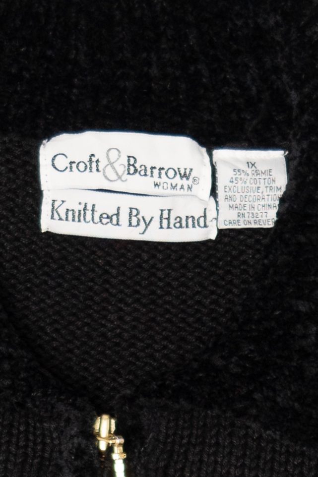 Vintage Hand Knit Black Croft & Barrow Ugly Christmas Cardigan (1990s)