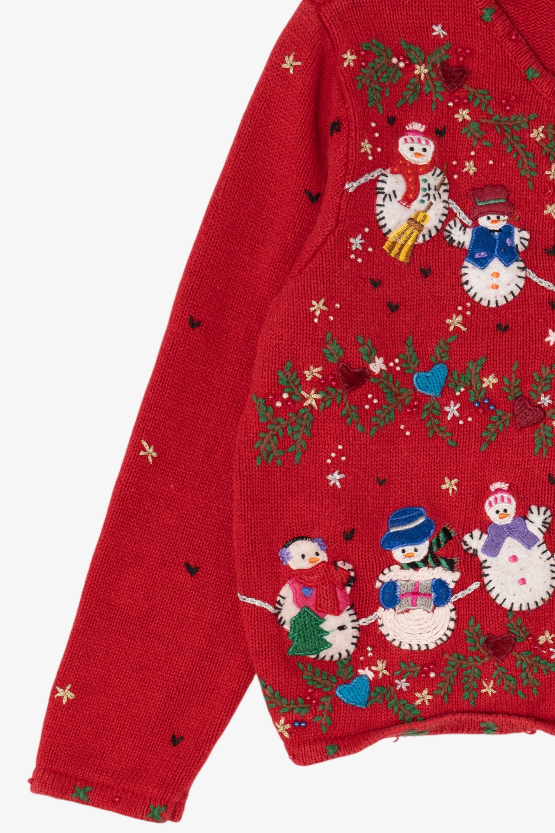 Vintage Red Designers Originals Studio Snowmen Christmas Cardigan (1990s)