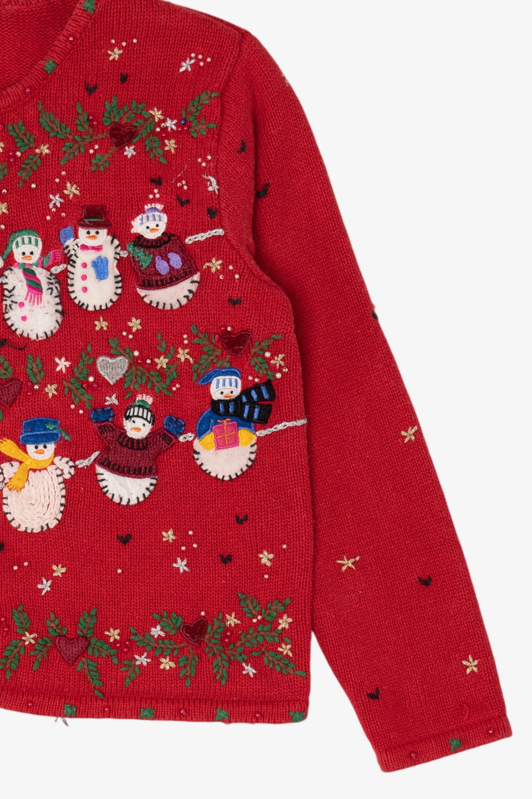 Vintage Red Designers Originals Studio Snowmen Christmas Cardigan (1990s)