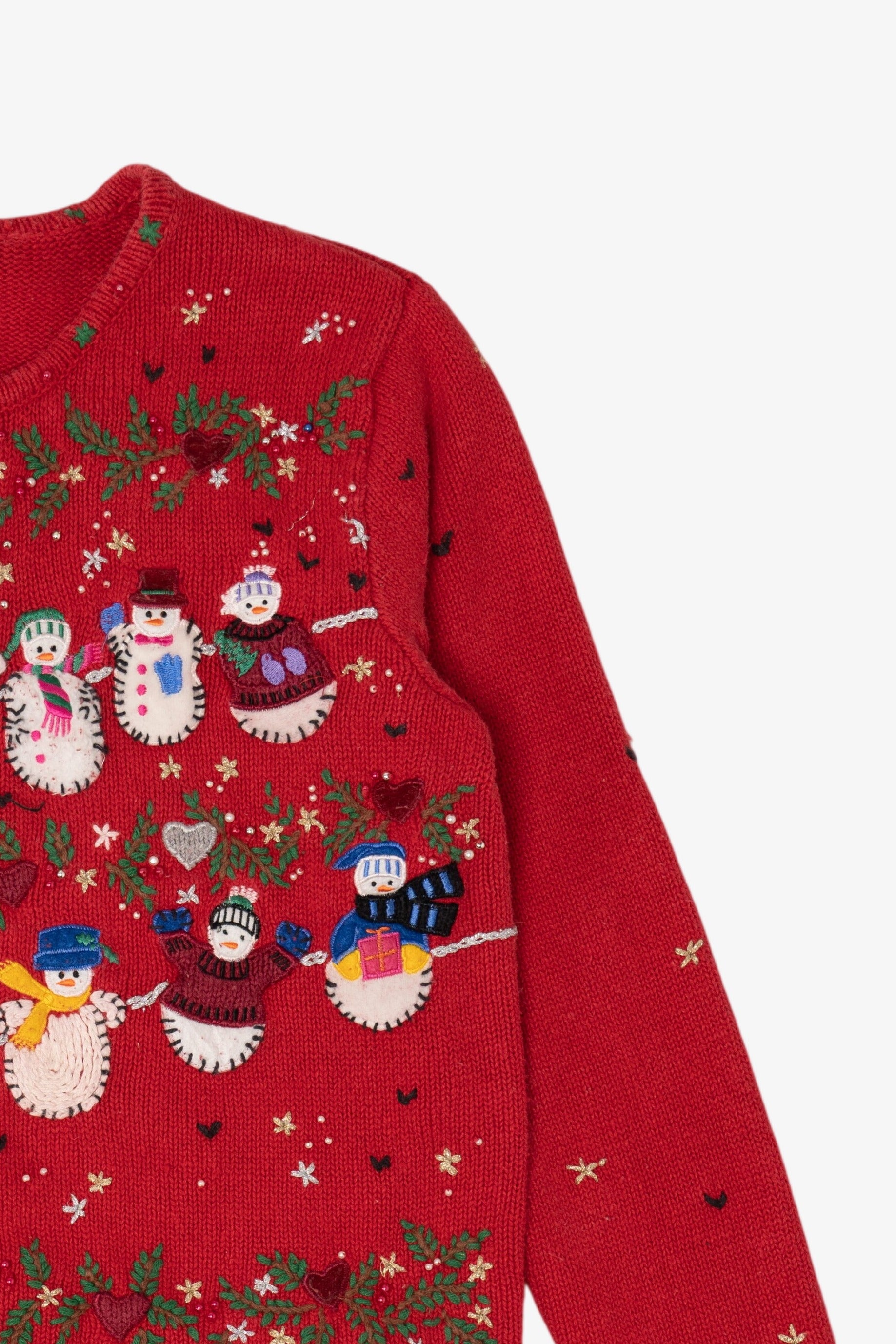 Vintage Red Designers Originals Studio Snowmen Christmas Cardigan (1990s)