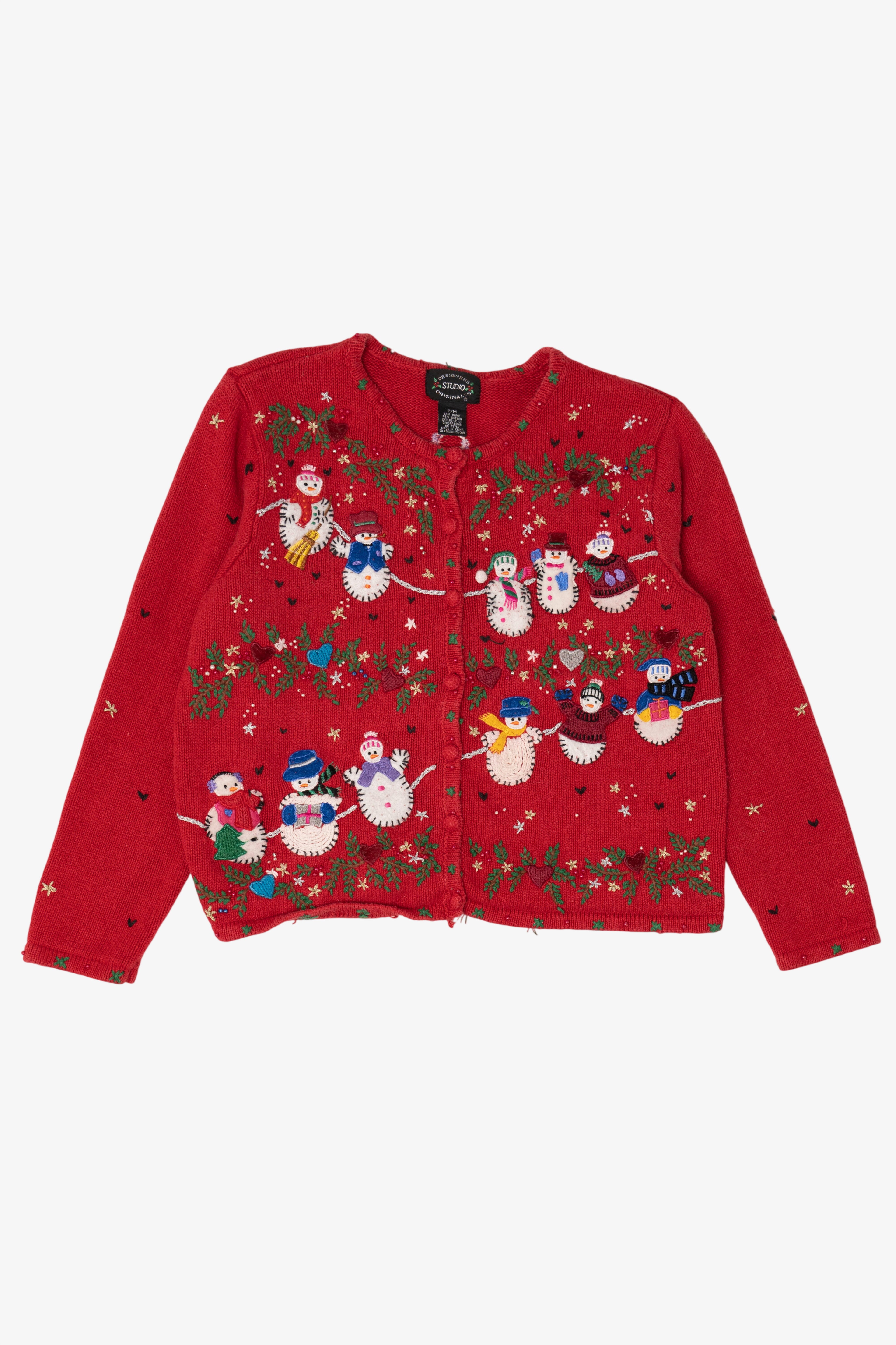 Vintage Red Designers Originals Studio Snowmen Christmas Cardigan (1990s)