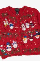 Vintage Red Designers Originals Studio Snowmen Christmas Cardigan (1990s)
