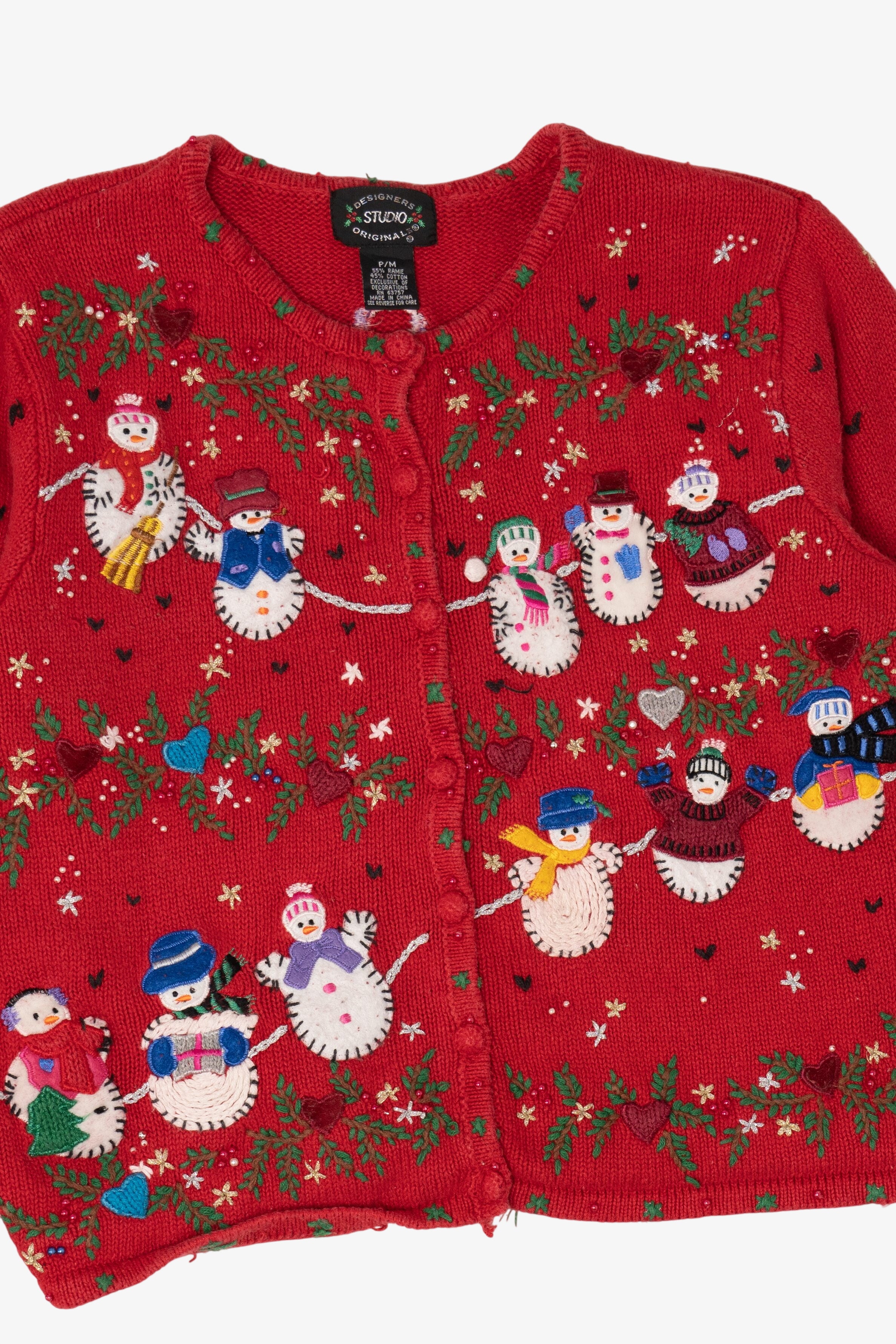 Vintage Red Designers Originals Studio Snowmen Christmas Cardigan (1990s)