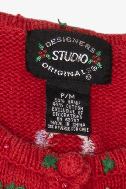 Vintage Red Designers Originals Studio Snowmen Christmas Cardigan (1990s)