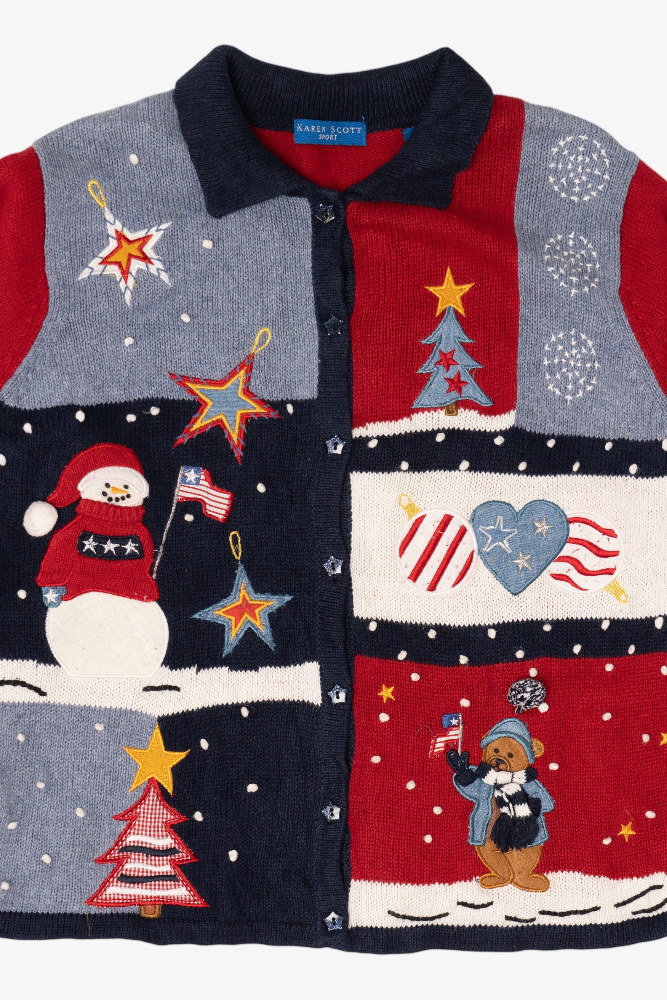 Vintage Color Block Karen Scott Ugly Christmas Cardigan (1990s)