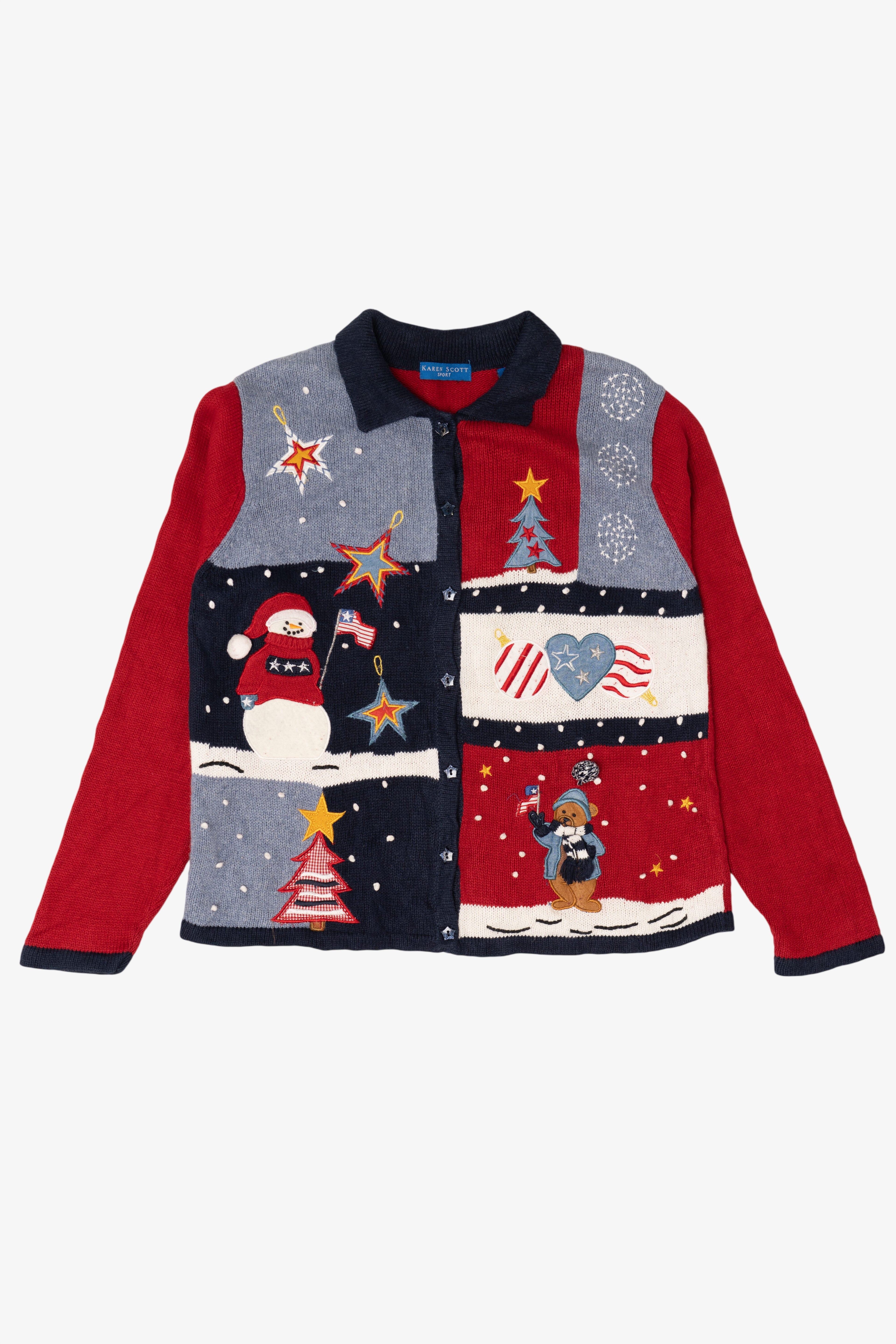 Vintage Color Block Karen Scott Ugly Christmas Cardigan (1990s)