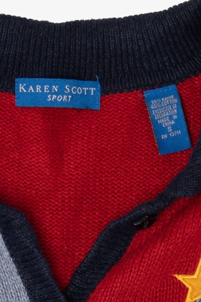 Vintage Color Block Karen Scott Ugly Christmas Cardigan (1990s)