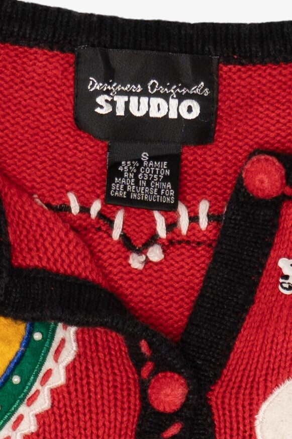 Vintage Red Designers Originals Studio Stockings Christmas Cardigan (1990s)