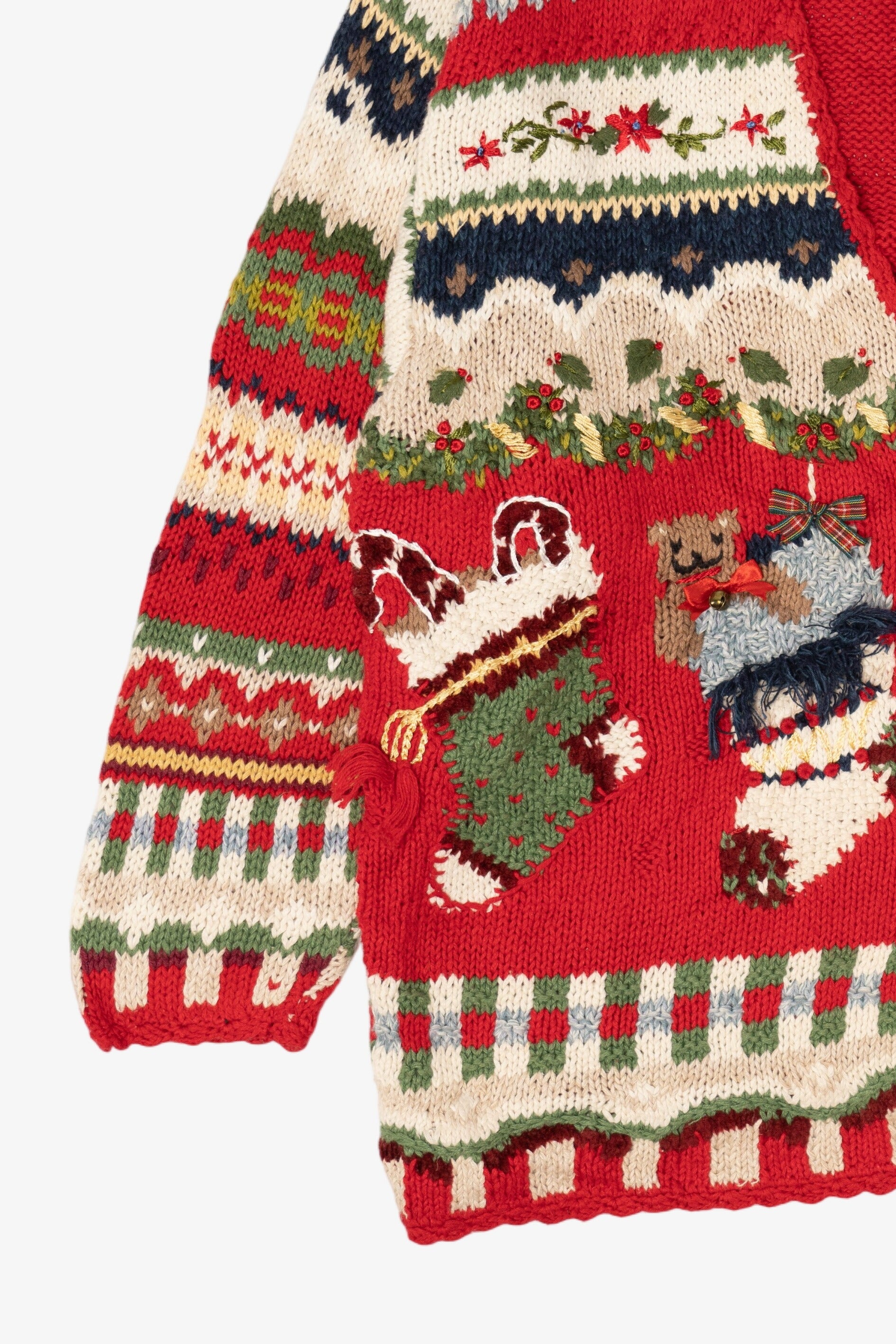 Vintage Red Tiara Stockings Ugly Christmas Cardigan (1990s)