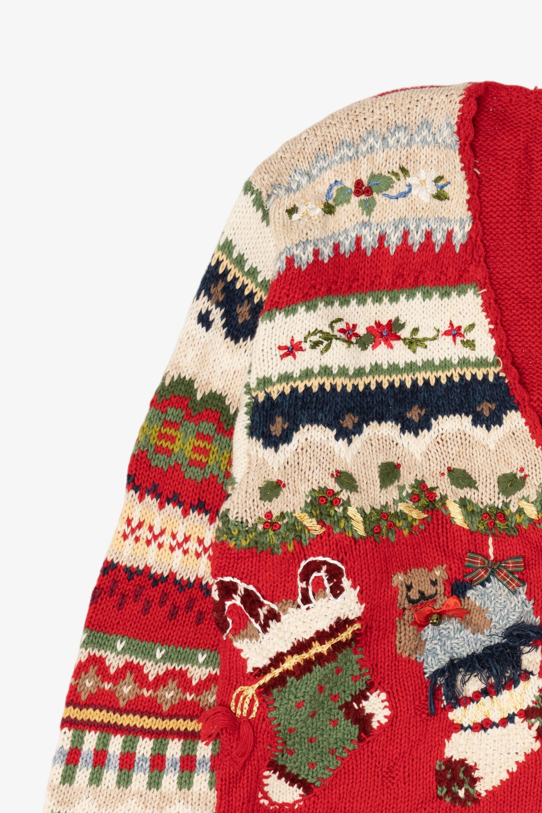 Vintage Red Tiara Stockings Ugly Christmas Cardigan (1990s)