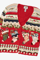 Vintage Red Tiara Stockings Ugly Christmas Cardigan (1990s)