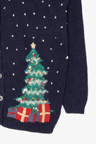 Vintage Navy Blue Fireplace Baxter & Wells Ugly Christmas Cardigan (1990s)