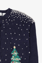 Vintage Navy Blue Fireplace Baxter & Wells Ugly Christmas Cardigan (1990s)