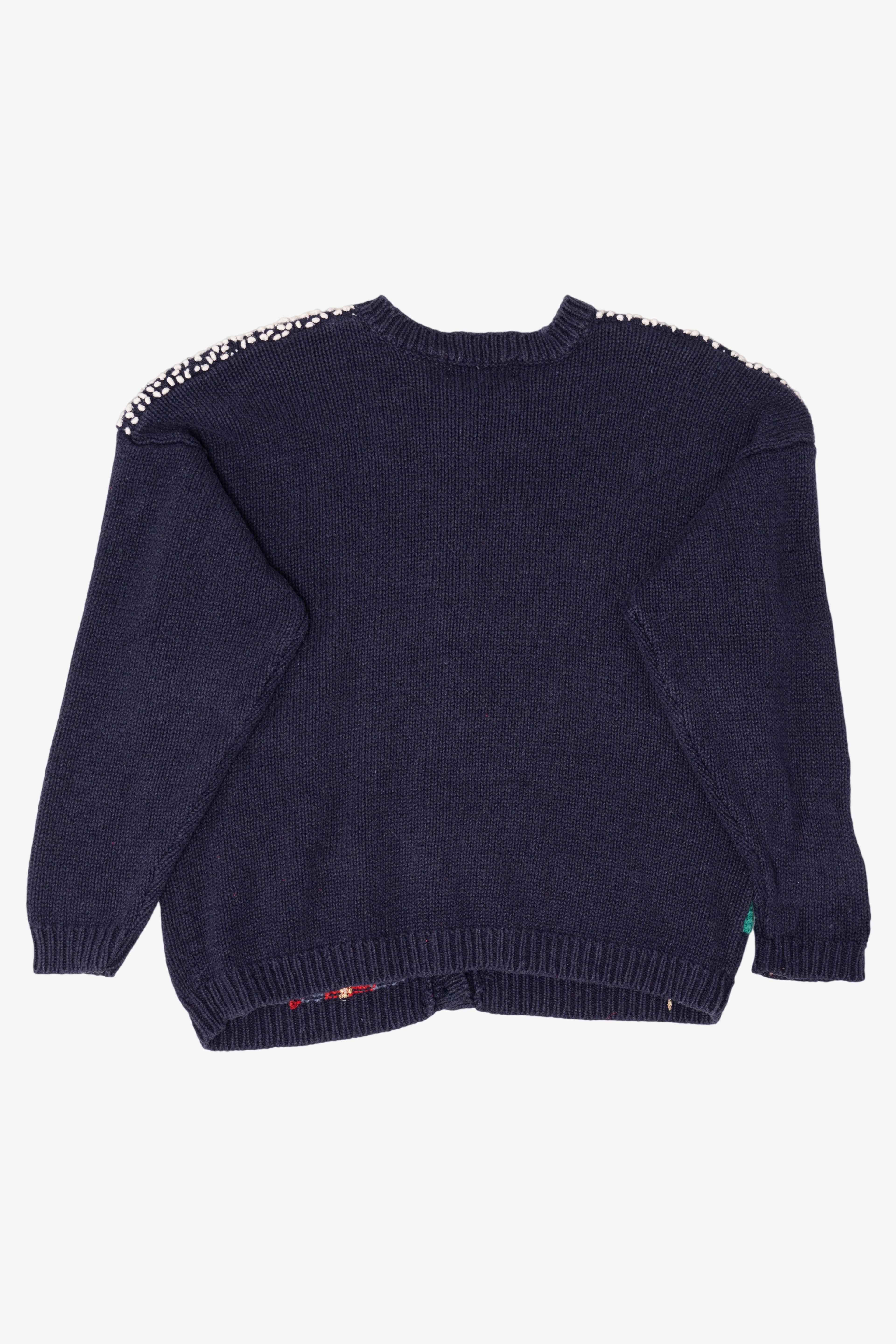 Vintage Navy Blue Fireplace Baxter & Wells Ugly Christmas Cardigan (1990s)