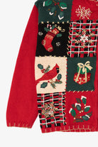 Vintage Red Tiara Cardinals Patchwork Ugly Christmas Cardigan (2000s)