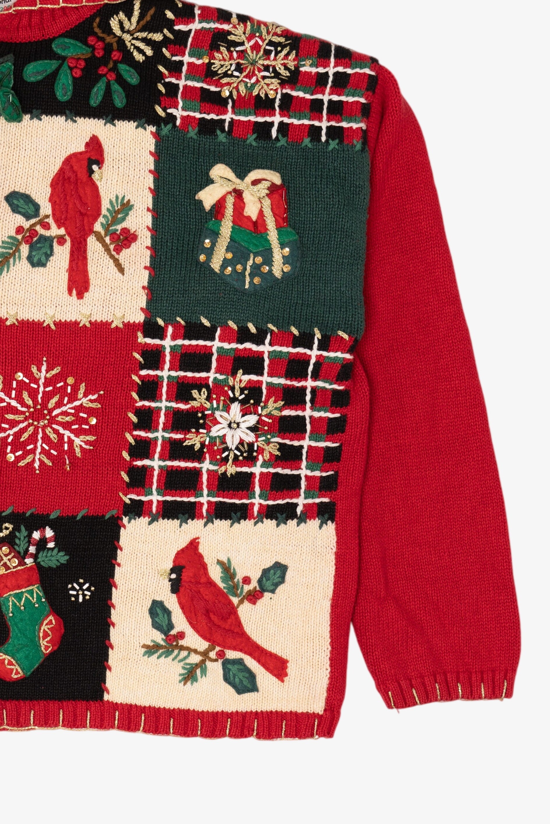 Vintage Red Tiara Cardinals Patchwork Ugly Christmas Cardigan (2000s)