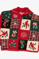 Vintage Red Tiara Cardinals Patchwork Ugly Christmas Cardigan (2000s)