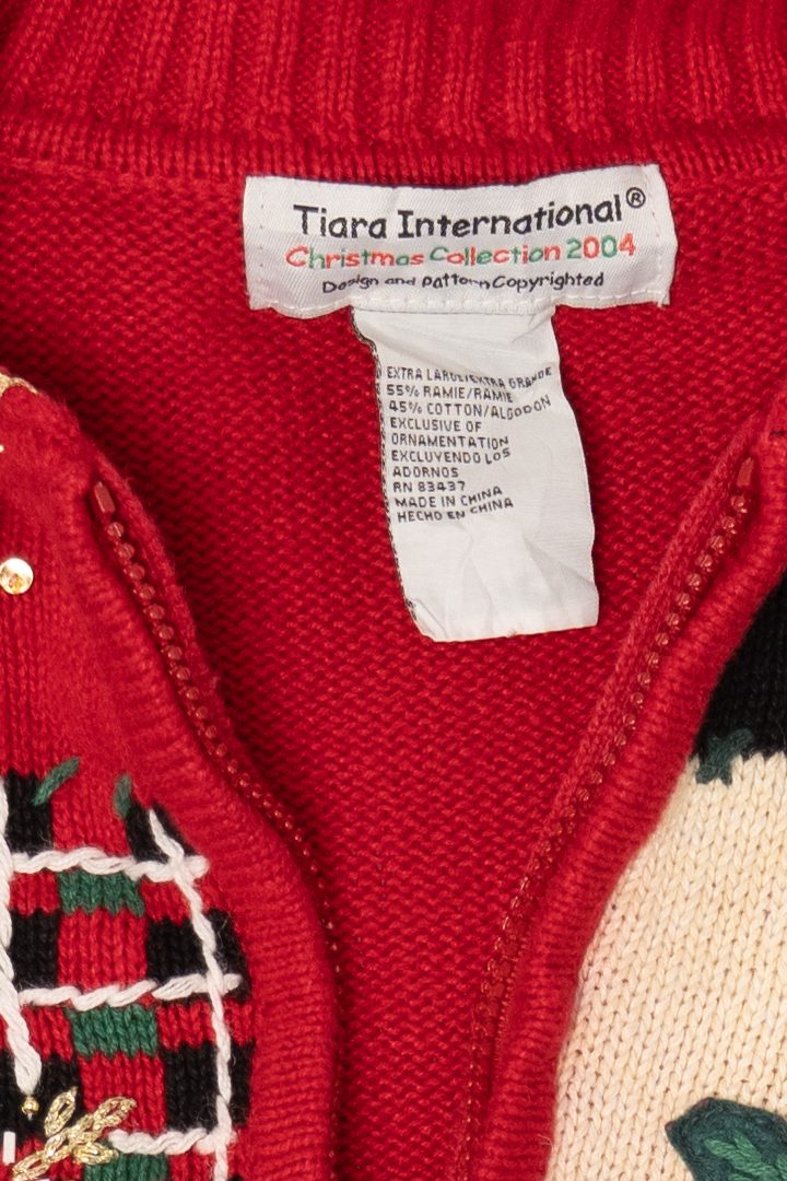 Vintage Red Tiara Cardinals Patchwork Ugly Christmas Cardigan (2000s)