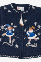 Vintage Kids Navy Blue UR It Ice Skating Ugly Christmas Cardigan (1990s)