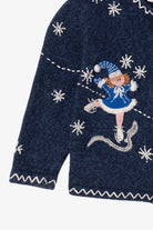Vintage Kids Navy Blue UR It Ice Skating Ugly Christmas Cardigan (1990s)