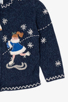 Vintage Kids Navy Blue UR It Ice Skating Ugly Christmas Cardigan (1990s)