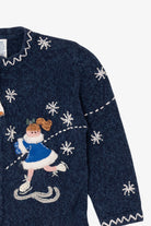 Vintage Kids Navy Blue UR It Ice Skating Ugly Christmas Cardigan (1990s)