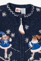 Vintage Kids Navy Blue UR It Ice Skating Ugly Christmas Cardigan (1990s)