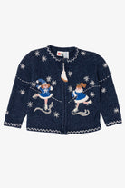 Vintage Kids Navy Blue UR It Ice Skating Ugly Christmas Cardigan (1990s)