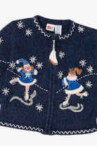 Vintage Kids Navy Blue UR It Ice Skating Ugly Christmas Cardigan (1990s)