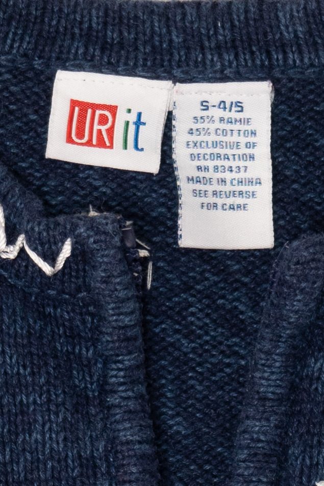 Vintage Kids Navy Blue UR It Ice Skating Ugly Christmas Cardigan (1990s)