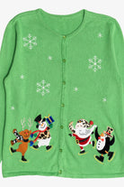 Vintage Lime Green Festive Ice Skating Ugly Christmas Cardigan (2000s)