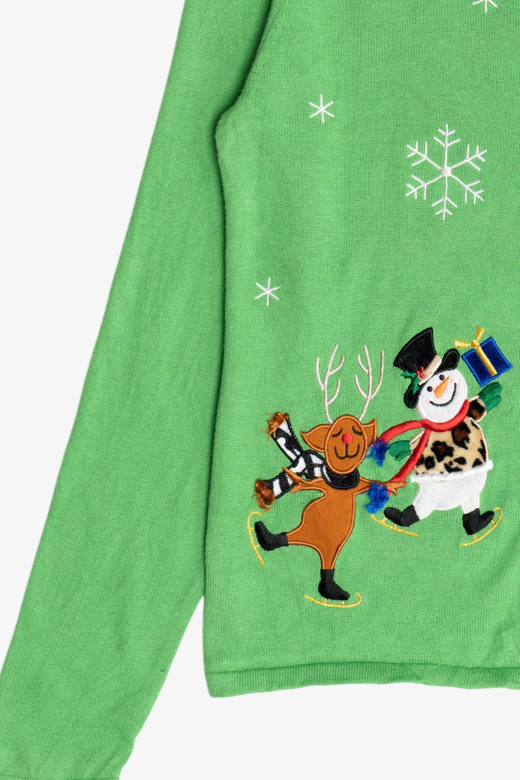 Vintage Lime Green Festive Ice Skating Ugly Christmas Cardigan (2000s)