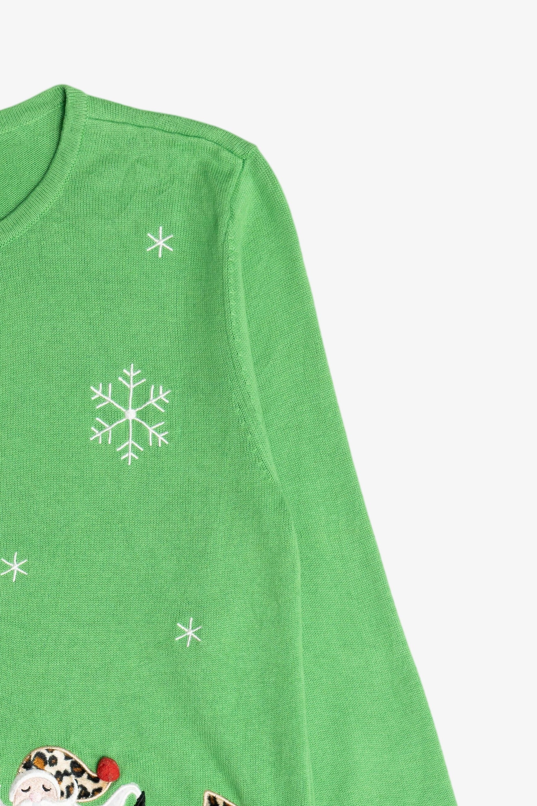 Vintage Lime Green Festive Ice Skating Ugly Christmas Cardigan (2000s)