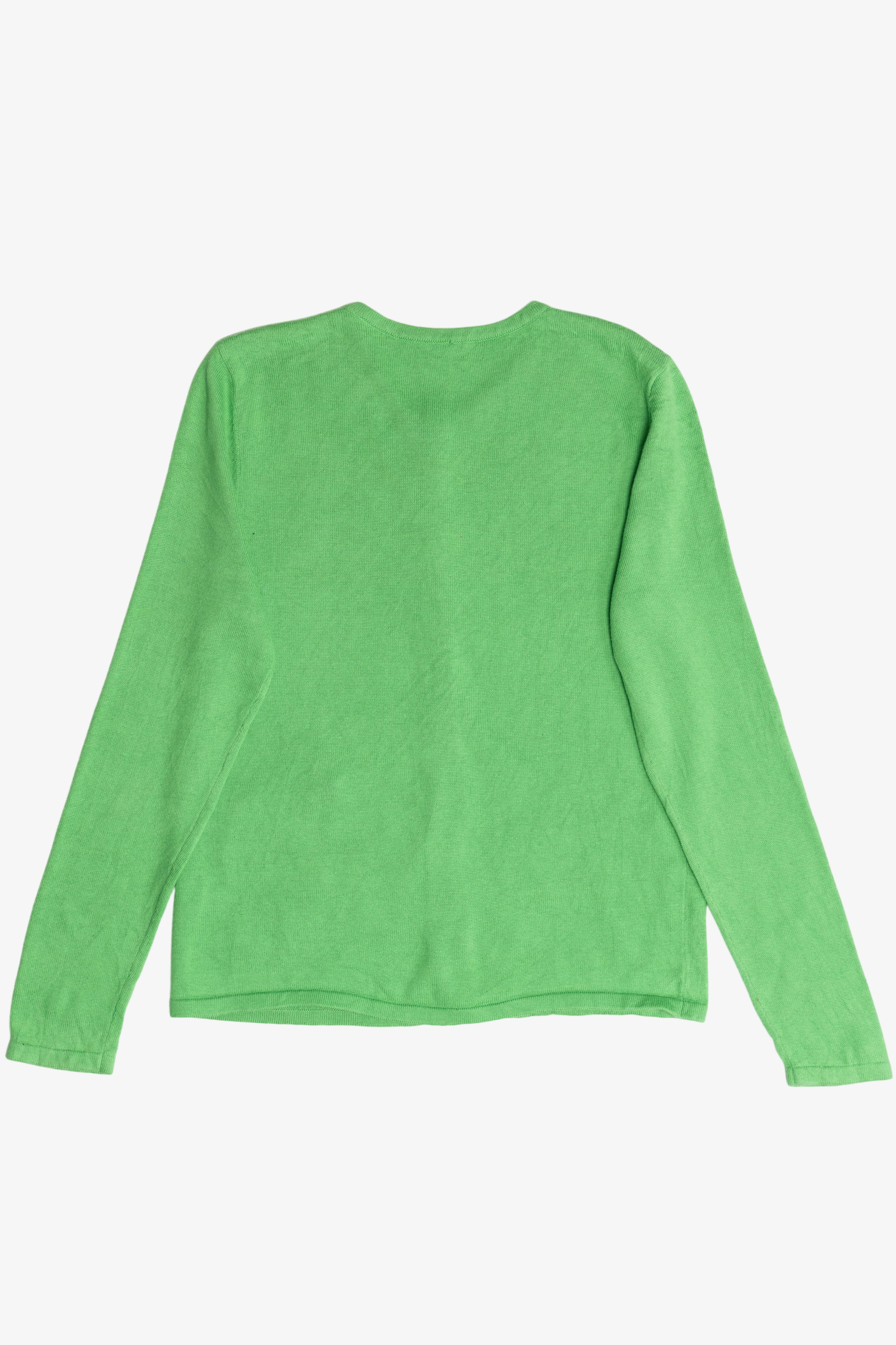 Vintage Lime Green Festive Ice Skating Ugly Christmas Cardigan (2000s)