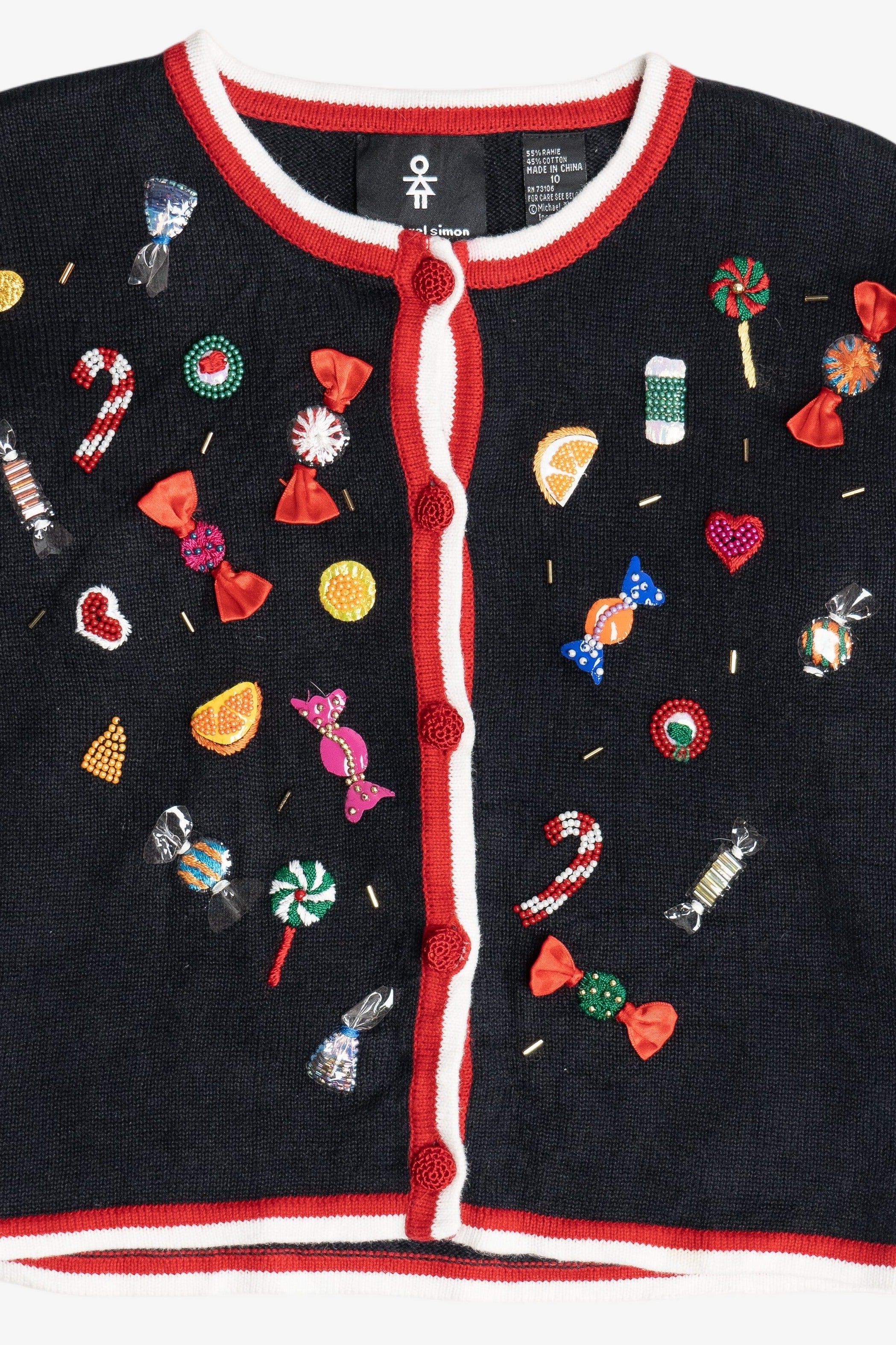 Vintage Kid's Michael Simon Beaded Candy Halloween Or Christmas Cardigan (2000s)