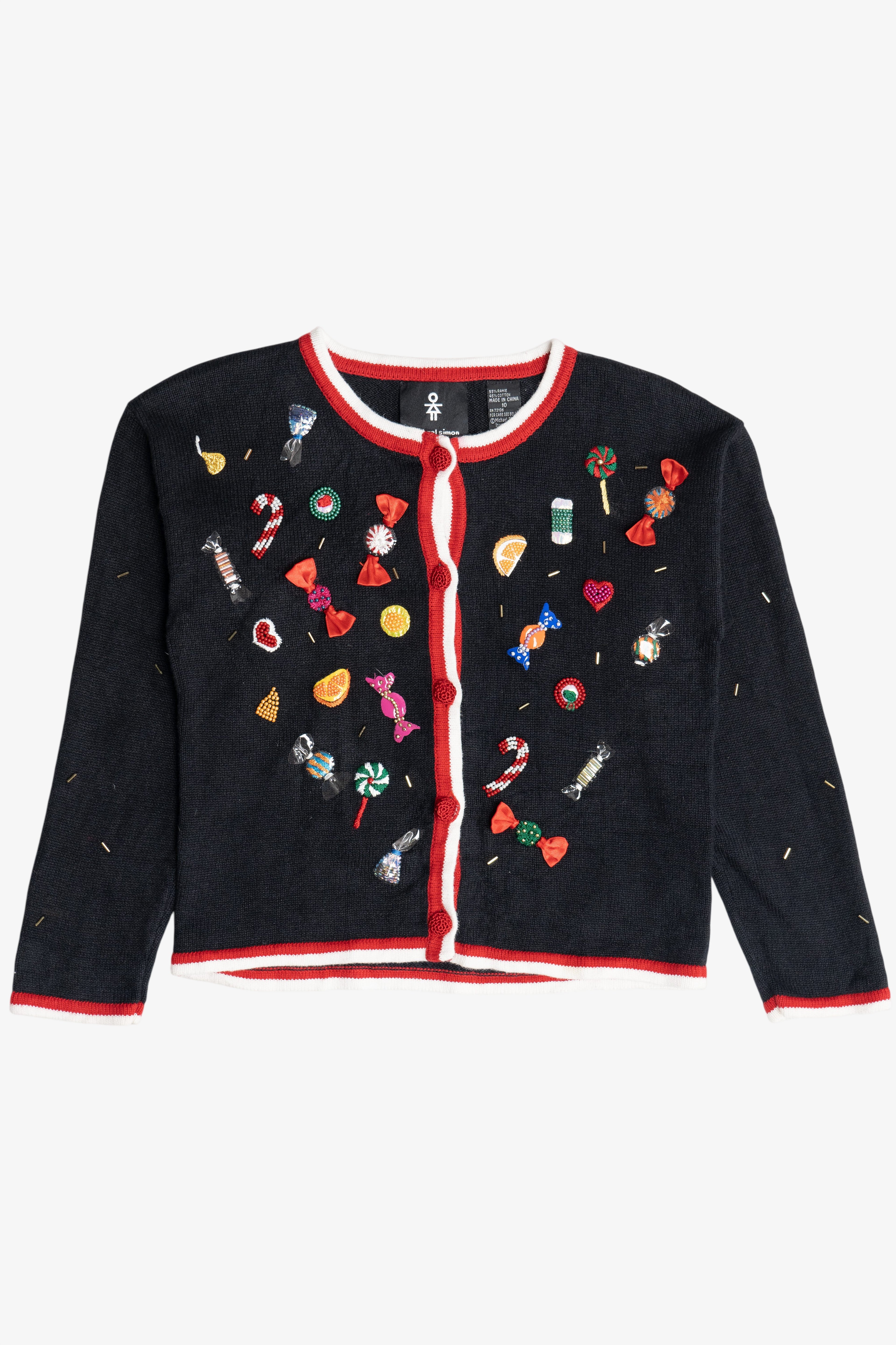 Vintage Kid's Michael Simon Beaded Candy Halloween Or Christmas Cardigan (2000s)