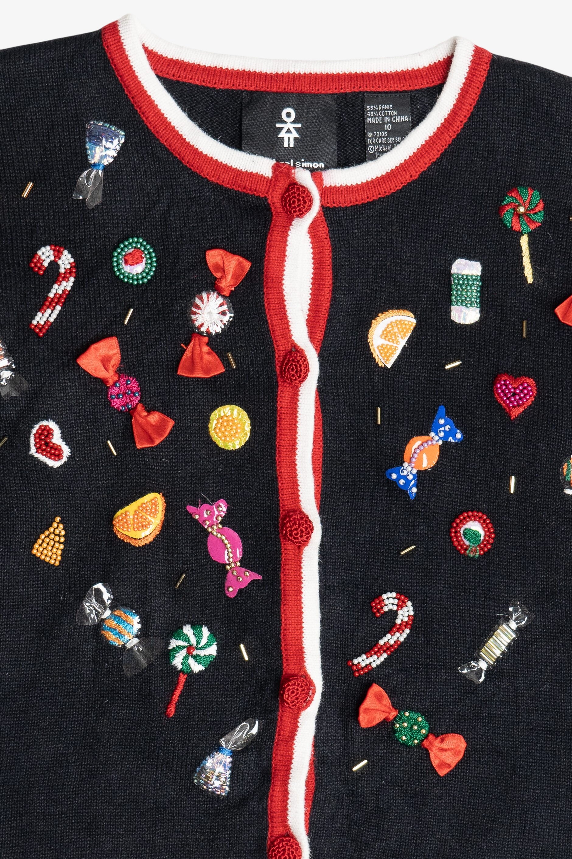 Vintage Kid's Michael Simon Beaded Candy Halloween Or Christmas Cardigan (2000s)