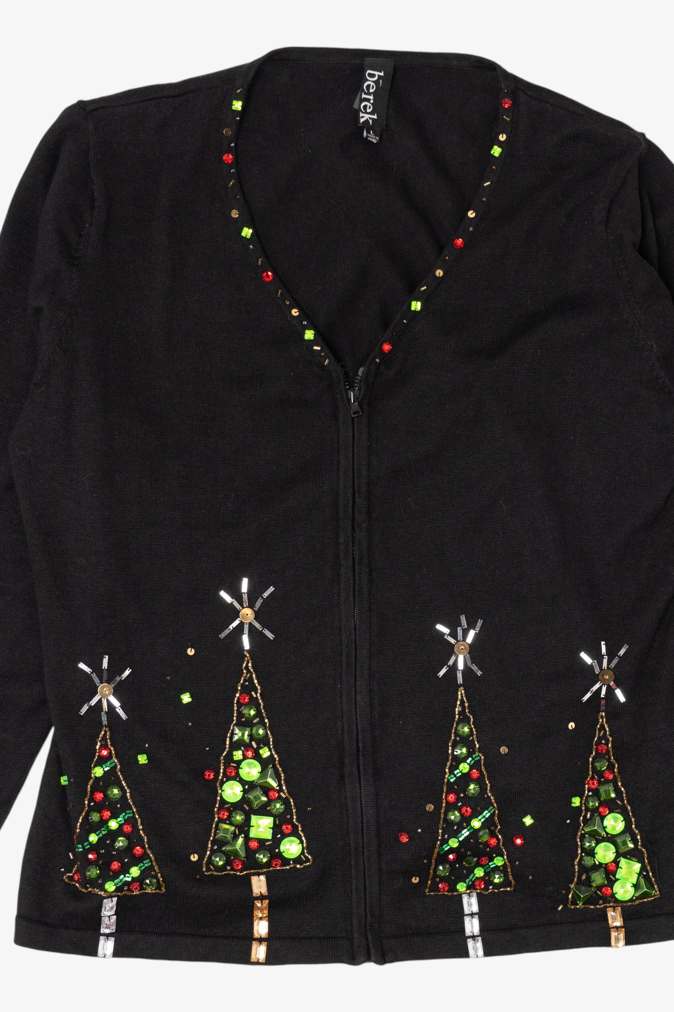 Vintage Black Berek Trees Ugly Christmas Cardigan (1990s)
