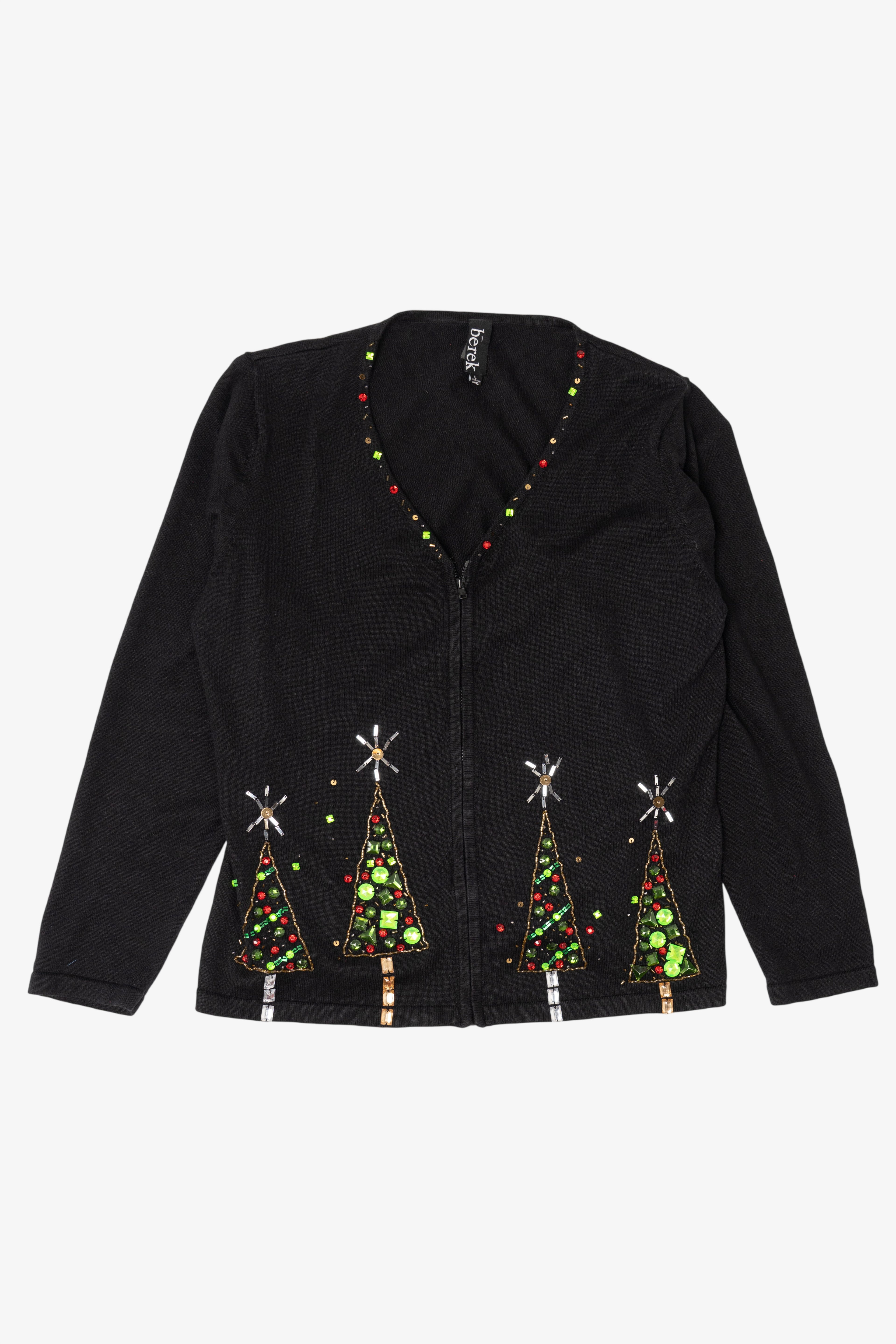 Vintage Black Berek Trees Ugly Christmas Cardigan (1990s)