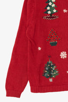 Vintage Red Holiday Lodge Trees Ugly Christmas Cardigan (1990s)