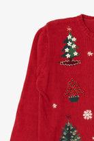Vintage Red Holiday Lodge Trees Ugly Christmas Cardigan (1990s)