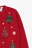 Vintage Red Holiday Lodge Trees Ugly Christmas Cardigan (1990s)