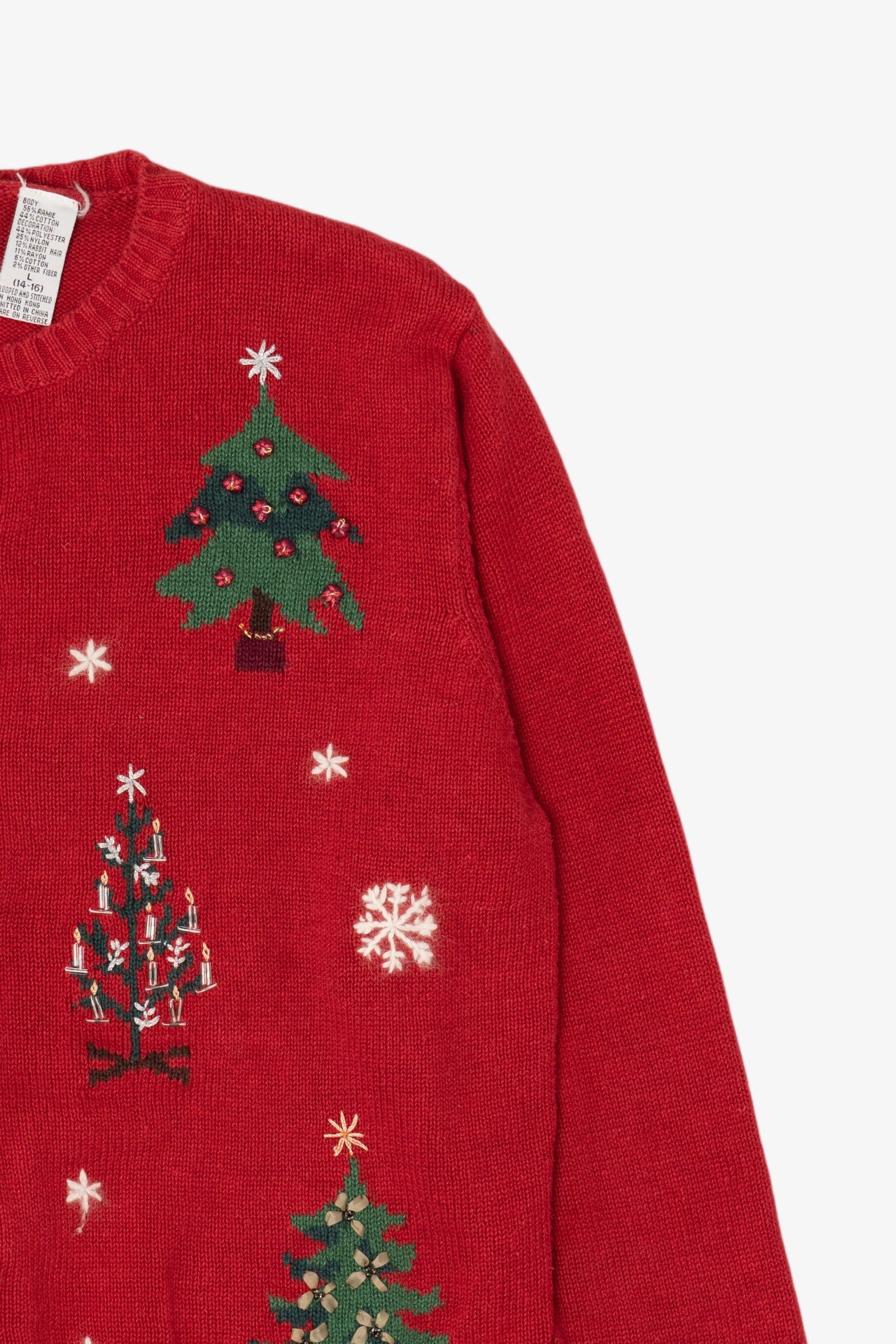 Vintage Red Holiday Lodge Trees Ugly Christmas Cardigan (1990s)